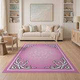 Pink Mandala Rug with Ornate White Borders