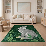 Cute Grey Bunny in Lush Green Forest Rug