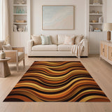 Wavy Layered Orange Abstract Area Rug