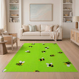 Cute Cartoon Bees Green Area Rug