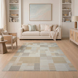 Neutral Patchwork Gingham Area Rug