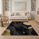 Gold Moon Swirl Abstract Area Rug