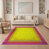 Vibrant Yellow Dot Center Multi-Color Border Rug