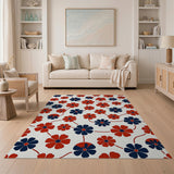 Red Navy Floral Vine Area Rug