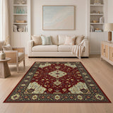 Traditional Persian Red Rug with Ivory Medallion