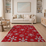 Festive Red Snowflake Floral Area Rug