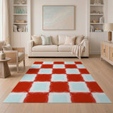 Vibrant Red Geometric Motif Area Rug