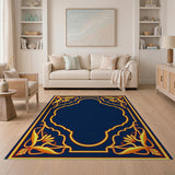 Ornate Navy Gold Persian Border Area Rug