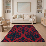 Red Navy Damask Floral Area Rug