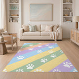 Pastel Paw Print Washable Area Rug