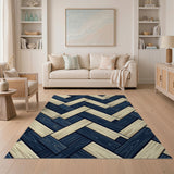 Navy Cream Herringbone Woodgrain Area Rug