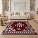 Red Traditional Persian Area Rug with White Floral Motifs