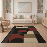 Geometric Arch Abstract Area Rug Black Beige Red