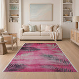 Pink Palm Frond Distressed Vintage Area Rug
