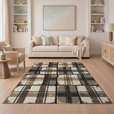 Distressed Plaid Brown Tan Area Rug