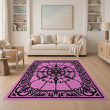Ornate Pink Mandala Area Rug with Black Floral Frame