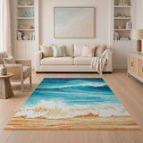 Coastal Beach Cascading Ocean Waves Blue Teal Area Rug