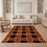 Jack-o'-Lantern Swirl Checkerboard Halloween Rug