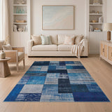 Blue Teal Patchwork Distressed Area Rug