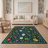 Whimsical Maneki-Neko Cats Holiday Poinsettia Rug