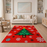Red Christmas Tree Snowflakes Area Rug