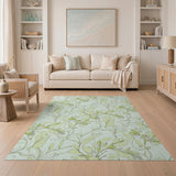 Delicate Mint Green Leaf Pattern Area Rug