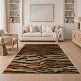 Wavy Tiger Stripe Brown Area Rug