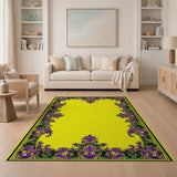 Purple Floral Art Nouveau Border Yellow Area Rug