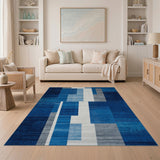 Geometric Modern Blue and Teal Modern Blue Geometric Abstract Area Rug