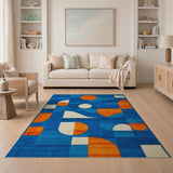 Blue Orange Geometric Abstract Area Rug