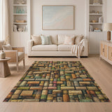 ODIKA Abstract Block Mosaic Washable Low Pile Area Rug