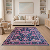 Navy Pink Persian Medallion Area Rug
