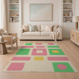 Vibrant Geometric Block Area Rug in Pink Green Yellow