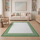 Ornate Green Geometric Border Area Rug