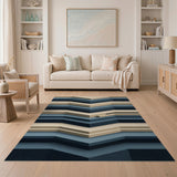 Layered Beige and Blue Geometric Area Rug