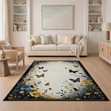 Elegant Blue Butterfly Floral Gold Frame Rug