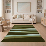 Layered Green Waves Abstract Area Rug