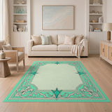 Teal Ornate Floral Border Area Rug