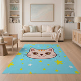Cute Cartoon Cat with Twinkling Stars Area Rug