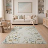 ODIKA Washable Vintage Floral Area Rug - Low Pile Non-Slip Traditional Cream Peony Rug for Living Room & Bedroom