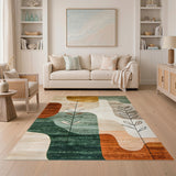 Earthy Abstract Area Rug with Botanical Accents