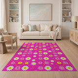 Pink Floral Vintage Vibrant Pink Daisy Floral Area Rug