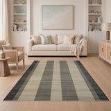 Modern Vertical Striped Area Rug in Grey and Beige