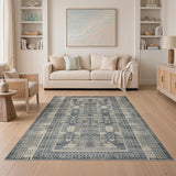 Blue and Teal Blue Teal Heritage Tribal Geometric Area Rug