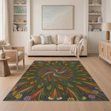 Vibrant Swirling Peacock Feather Area Rug