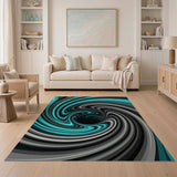 Teal Vortex Swirl Abstract Area Rug