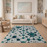 Teal Molecule Atom Network Area Rug