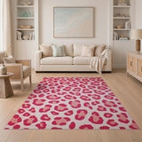 Pink Leopard Print Tufted Shag Area Rug