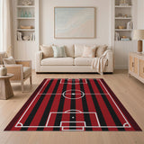 Striped Soccer Field Area Rug in Red Black