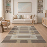 Tan Brown Woven Geometric Grid Rug